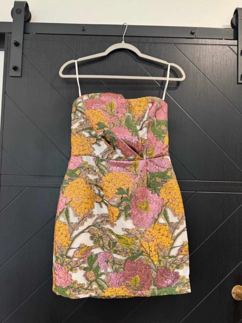 Bright Strapless Floral Cocktail Dress in Yellow & Pink Size Medium NWT